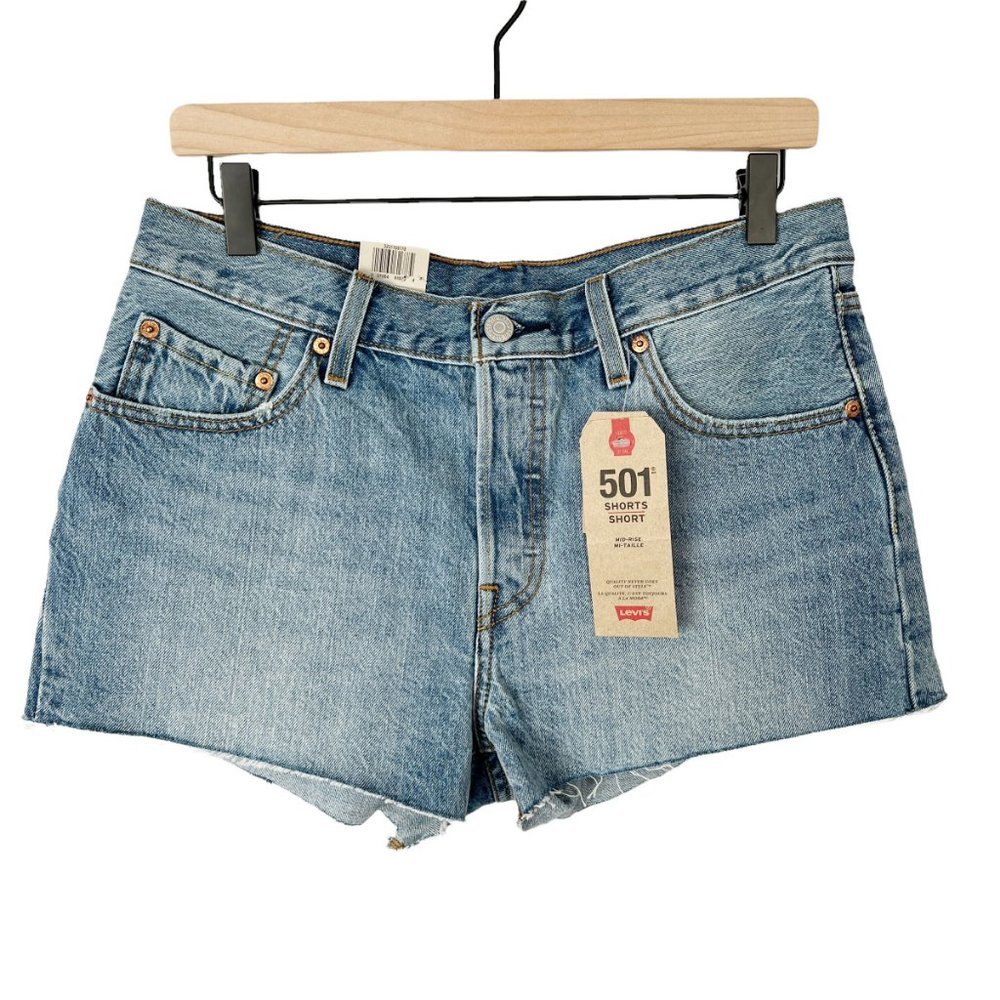 New Levi's 501 Rigid Button Fly  Denim Jean Shorts Distressed Raw Hem Relaxed 29 - Picture 4 of 11
